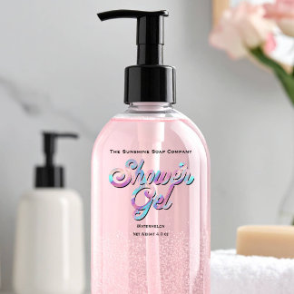 Blue Pink Holographic Clear Shower Gel Label