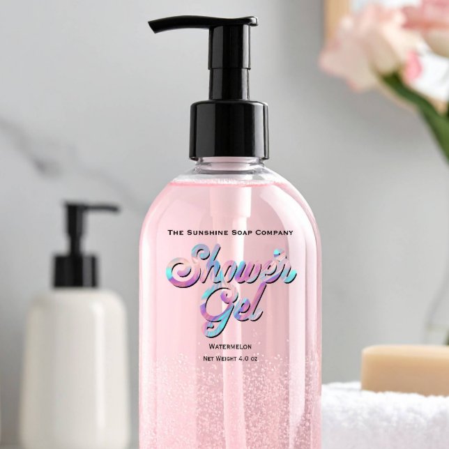 Blue Pink Holographic Clear Shower Gel Label (Creator Uploaded)