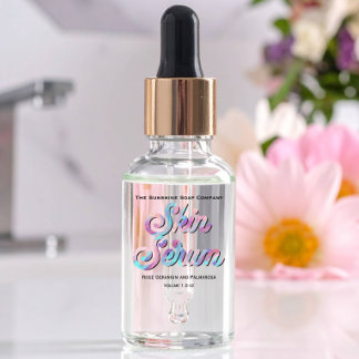 Blue Pink Holographic Clear Skin Serum Label