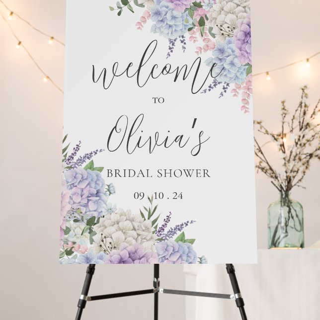 Blue Pink Hydrangea Floral Bridal Shower Foam Board (In Situ (Stand))