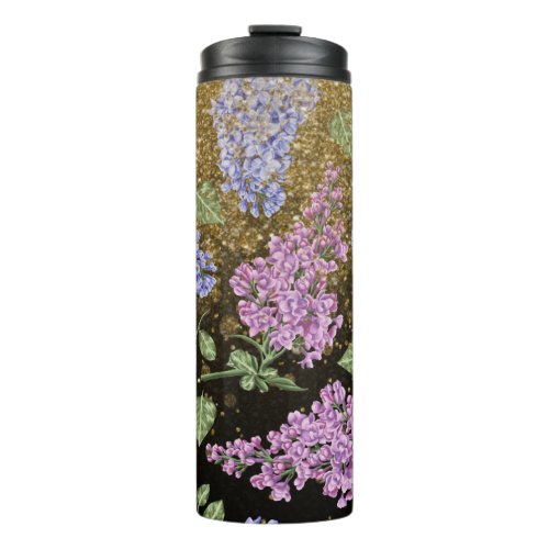  Blue Pink HYDRANGEA Gold Glitter Floral Thermal Tumbler