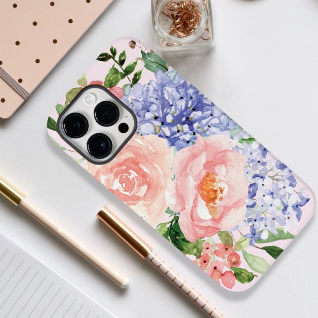 Blue Pink Hydrangea Peony Spring Flower Floral Case-Mate iPhone Case (In situ)