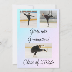 Blue & Pink Ice Skating Glide to Graduation Party Invitation