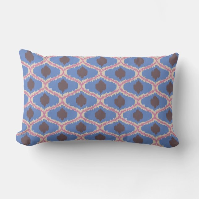 Blue Pink Ikat Geometric Lumbar Pillow (Front)