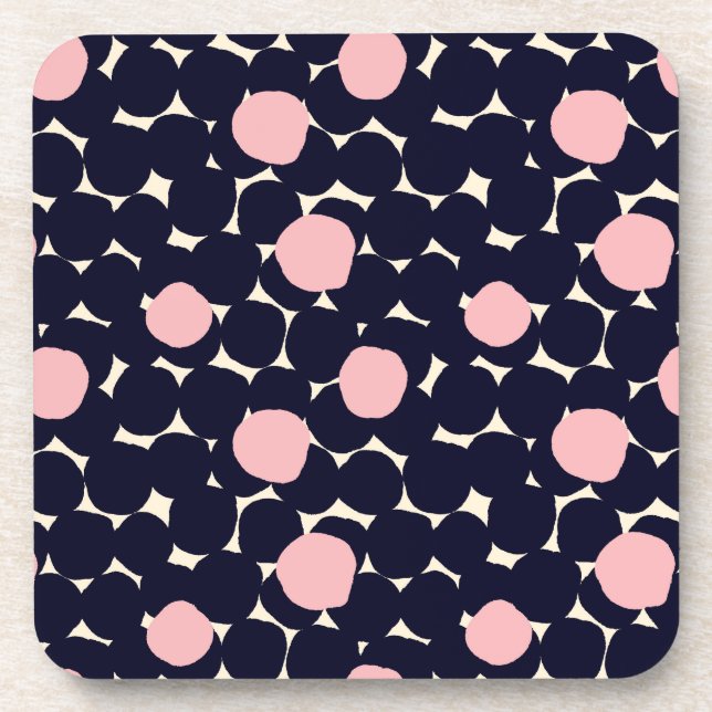 Blue & Pink Large Dot Pattern Beverage Coaster (Front)