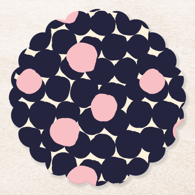 Blue & Pink Large Dot Pattern Paper Coaster (Front)