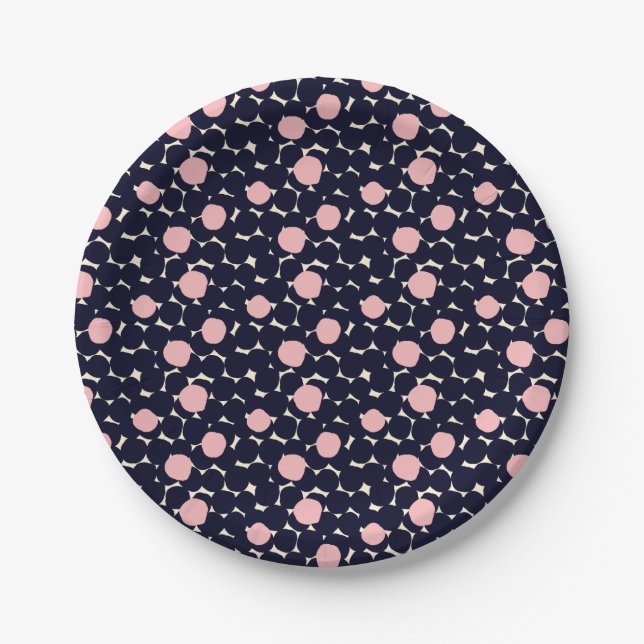 Blue & Pink Large Dot Pattern Paper Plates (Front)
