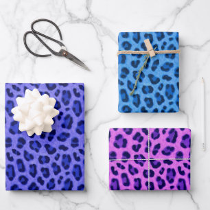 Blue Pink Lavender Leopard Animal Skin Pattern Wrapping Paper Sheets