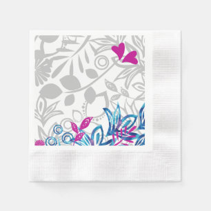 Blue, Pink, Light Gray Floral Paper Napkins