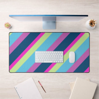 Blue pink lime Colorful retro geometric lines Desk Mat