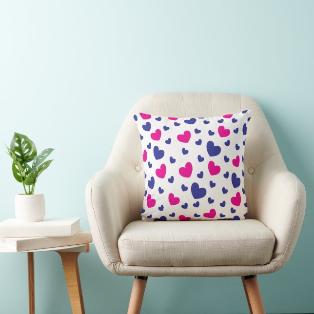 Blue Pink Love Hearts  Throw Pillow (Chair)