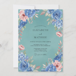 Blue Pink Lush Floral Wedding Invitation