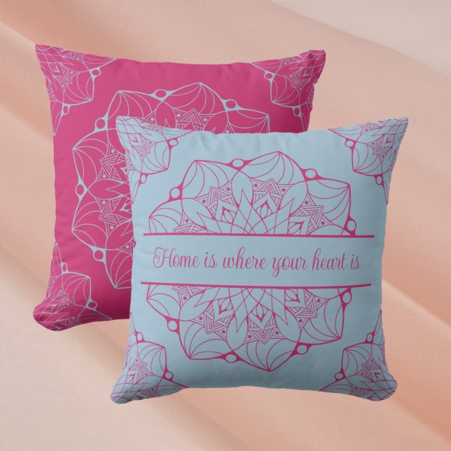 Blue & Pink Mandala Personalized Throw Pillow (Creator Uploaded)