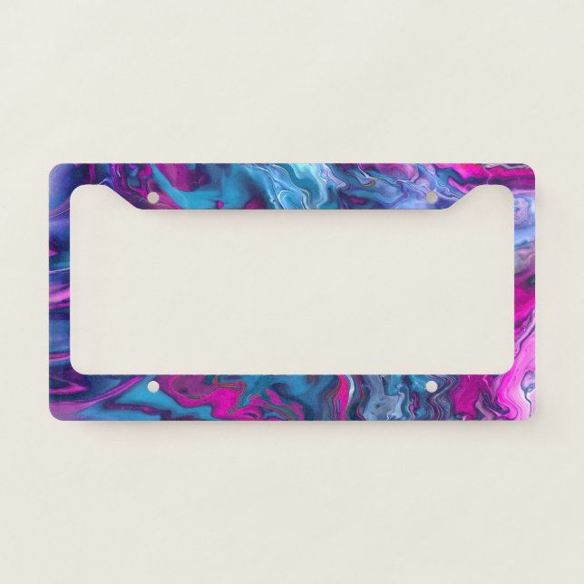 Blue & Pink Marble Acrylic Abstraction License Plate Frame (Front)