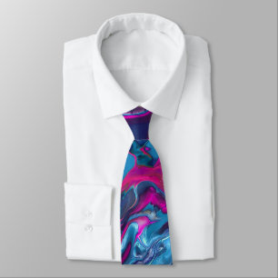 Blue & Pink Marble Acrylic Abstraction Neck Tie
