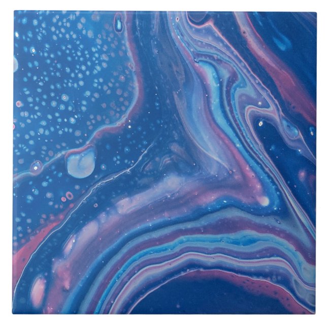 Blue & Pink Marble Agate Abstraction Ceramic Tile (Front)