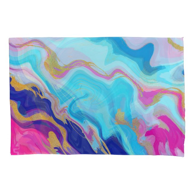 Blue-Pink Marble: Gold Glitter Texture. Pillow Case (Front)