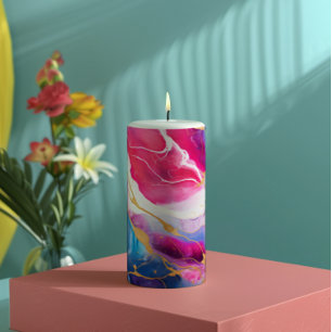 Blue Pink Marble Pillar Candle