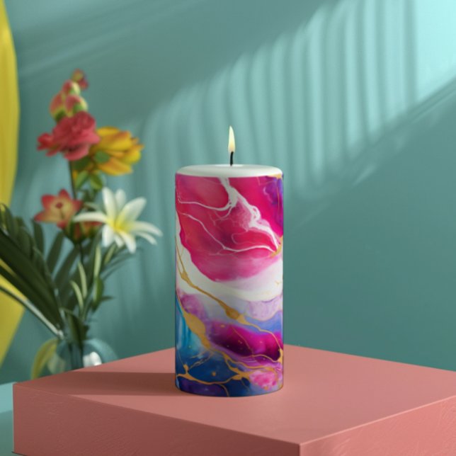 Blue Pink Marble Pillar Candle (Creator Uploaded)