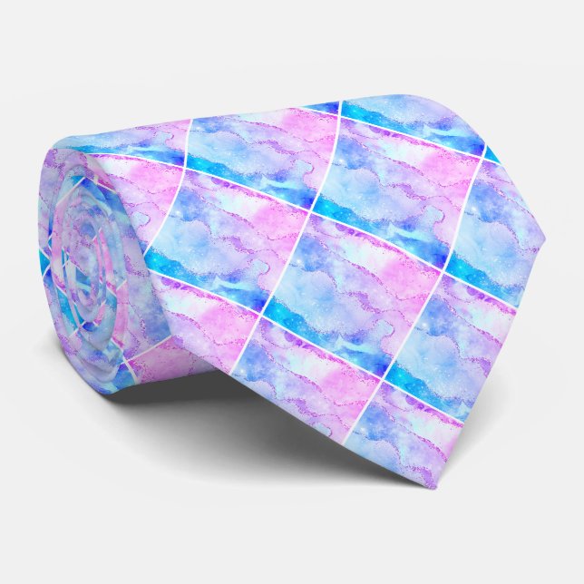 BLUE PINK MARBLED ABSTRACT OCEAN TIE (Rolled)