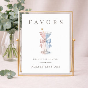 Blue Pink Martini Theme Gender Reveal Favors Sign