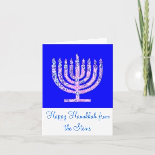 Blue Pink Menorah Hanukkah 4Henry Holiday Card