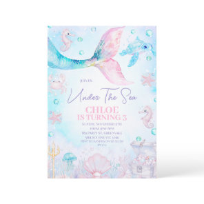 Blue Pink Mermaid Tail Under the Sea Birthday  Invitation