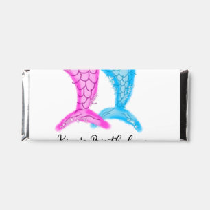 blue pink mermaid watercolor add name birthday  hershey bar favors