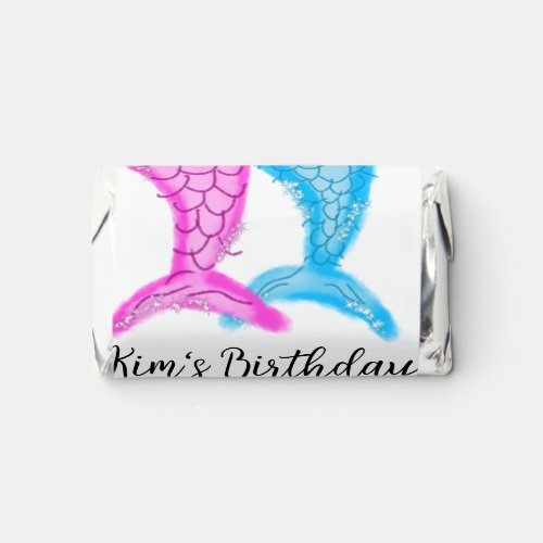 blue pink mermaid watercolor add name birthday  hersheys miniatures