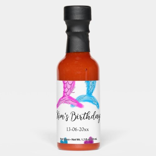 blue pink mermaid watercolor add name birthday  hot sauces