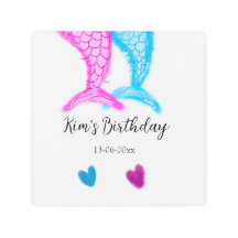 blue pink mermaid watercolor add name birthday