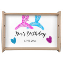 blue pink mermaid watercolor add name birthday