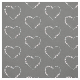 Blue & Pink Minimalist Floral Heart on Grey Fabric