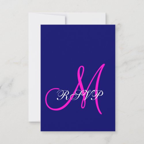 Blue Pink Monogram Wedding RSVP Cards