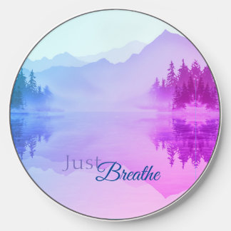 Blue Pink Mountains Forest Landscape Just Breathe  Wireless Charger