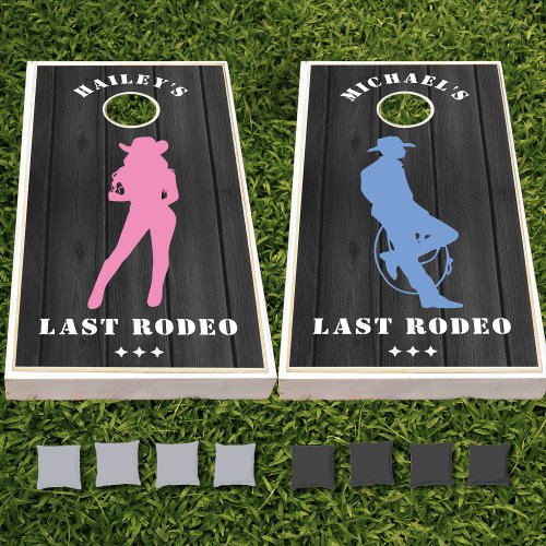 Blue  Pink Mr Mrs Husband Wife Wood Cowboy Cornhole Set