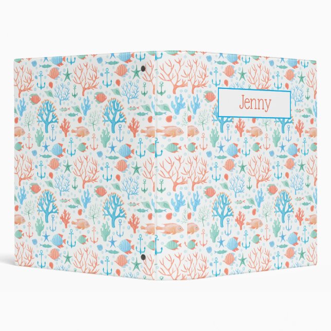 Blue Pink Nautical 3 Ring Binder (Background)