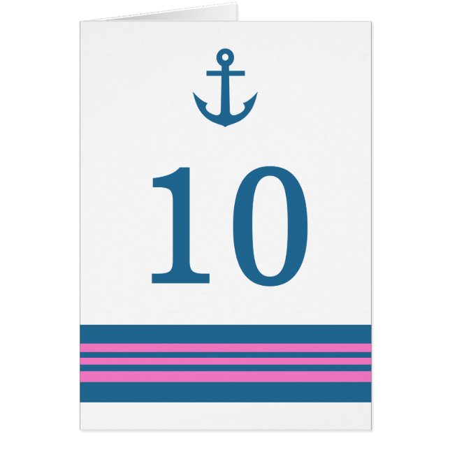Blue Pink Nautical Anchor Table Number Card (Front)