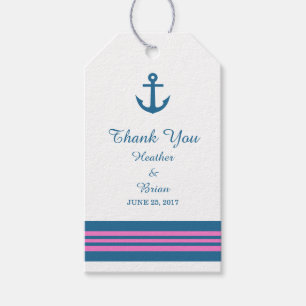 Blue Pink Nautical Anchor Wedding Gift Tags