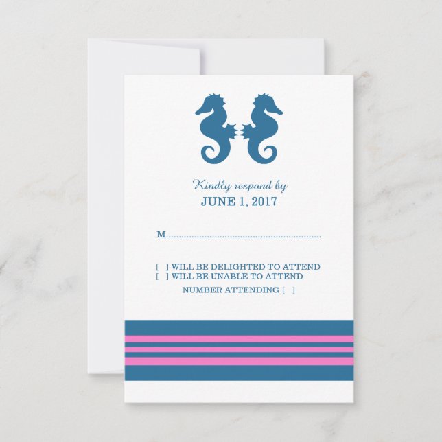 Blue Pink Nautical Seahorse Response Card (Front)