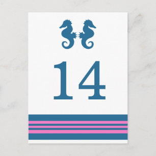 Blue Pink Nautical Seahorse Table Postcard