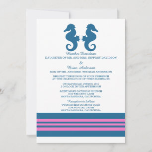 Blue Pink Nautical Seahorse Wedding Invite