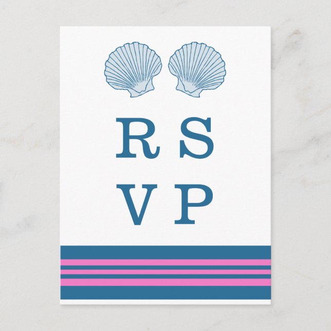 Blue Pink Nautical Seashells RSVP Postcard (Front)
