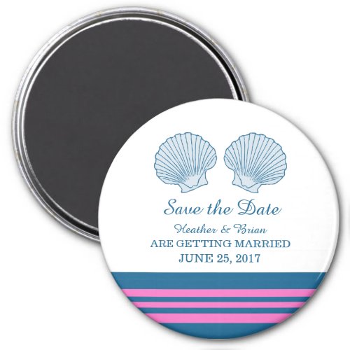 Blue Pink Nautical Seashells Save the Date Magnet