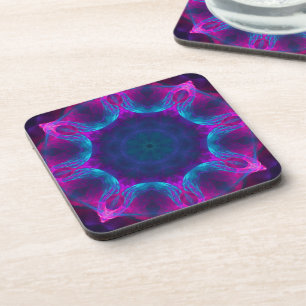 Blue & Pink Neon Dark Kaleidoscope Gradient Beverage Coaster