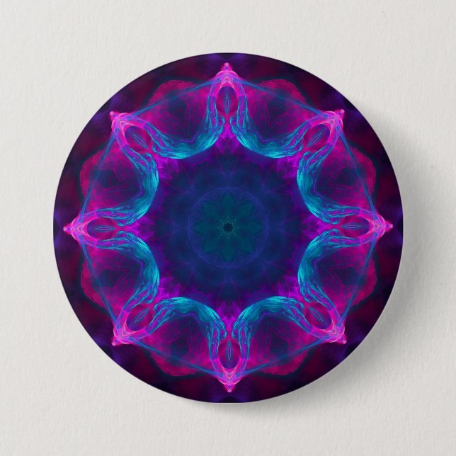 Blue & Pink Neon Dark Kaleidoscope Gradient Button (Front)