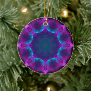 Blue & Pink Neon Dark Kaleidoscope Gradient Ceramic Ornament