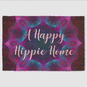 Blue & Pink Neon Dark Kaleidoscope Gradient Fiber Doormat