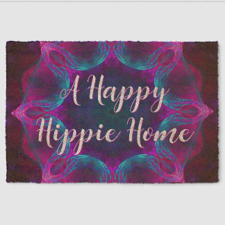 Blue & Pink Neon Dark Kaleidoscope Gradient Fiber Doormat