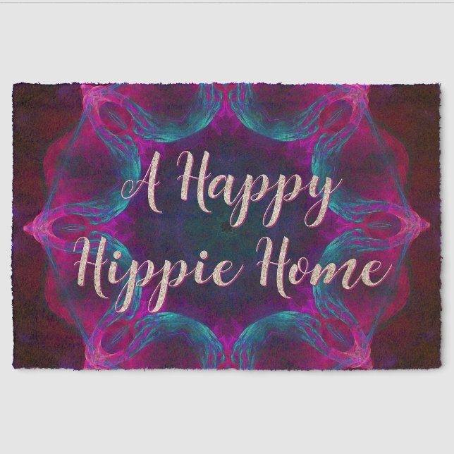 Blue & Pink Neon Dark Kaleidoscope Gradient Fiber Doormat (Front)